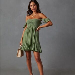 Vici Mahoney Smocked Ruffled Mini Dress